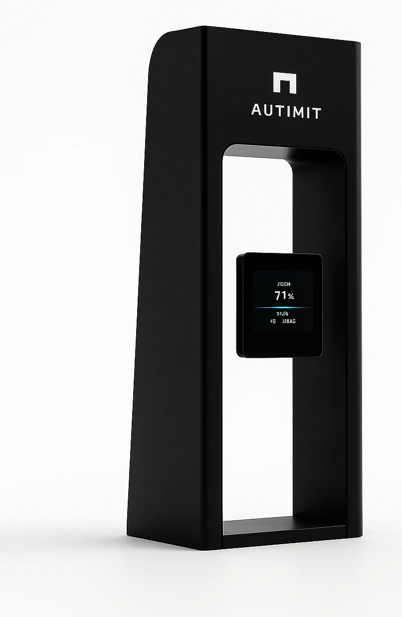Three-quarter view of the AUTIMIT charging station prototype.